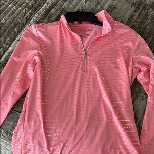 Pink Quarter-Zip Pullover with Silver Stripes